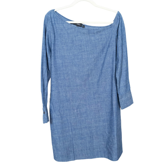 THEORY Ulrika Chambray Denim One Shoulder Long Sleeve Shift Dress Women's 6